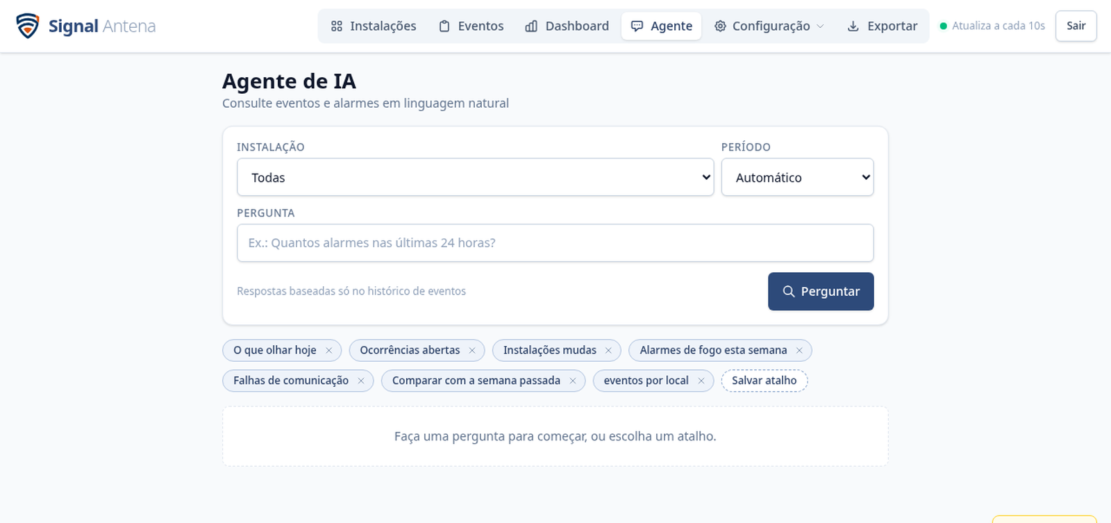 Antena — tela do Agente de IA